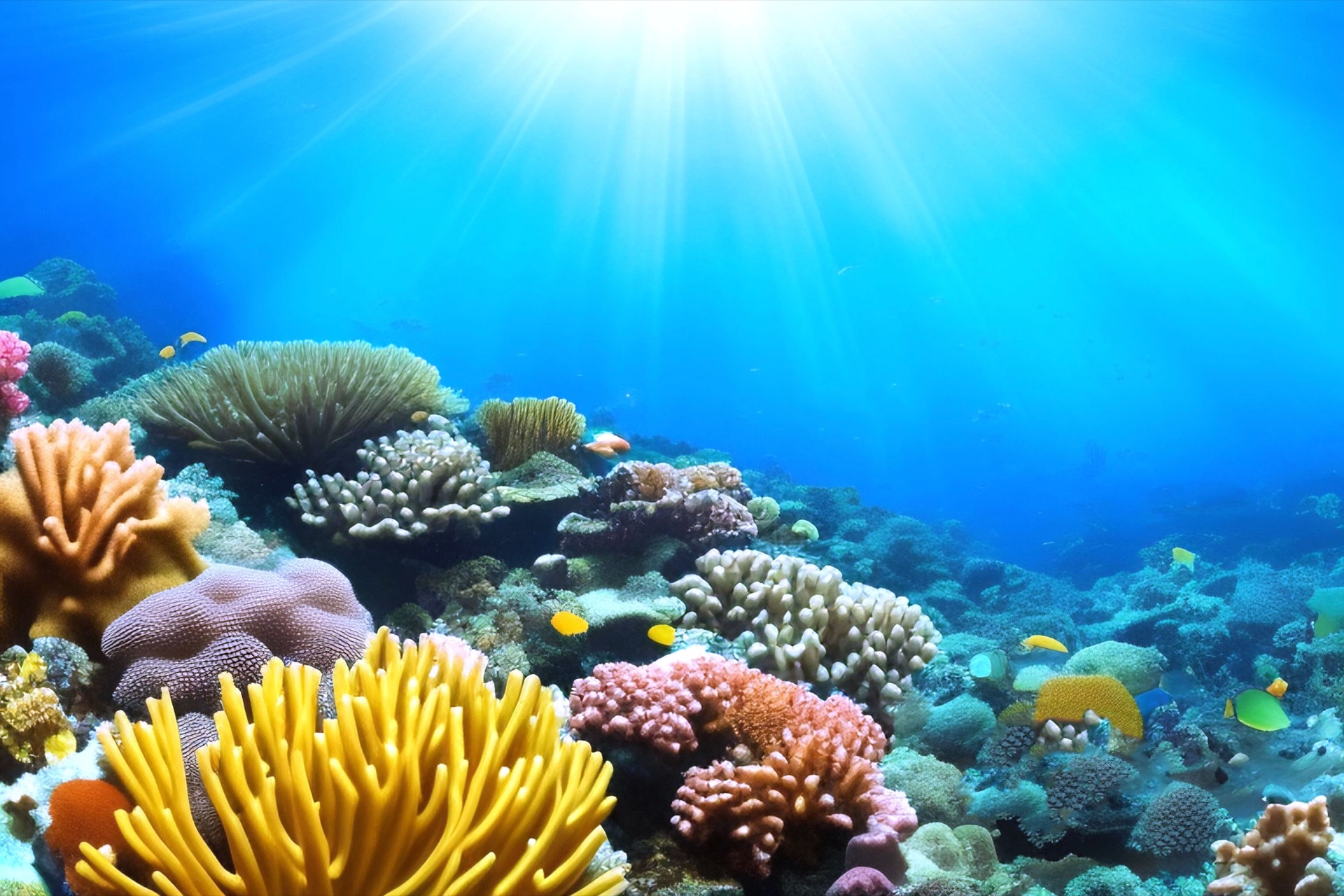 A living coral reef teeming with fish